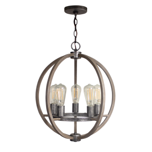 5 Lt  Driftwood Chandelier – Galvanized Accents