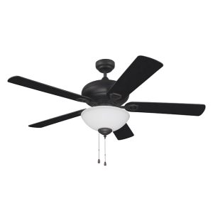 52″ 5 Blade Deitch Combo Fan with 3 Lt Upbowl Light Kit and Quick Connect Blades – Matte Black with Matte Black Blades