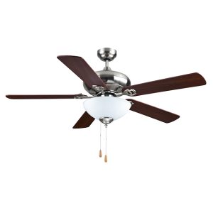52″ 5 Blade Deitch Combo Fan with 3 Lt Upbowl Light Kit and Quick Connect Blades – Brushed Nickel with Dark Oak / Dark Walnut Blades