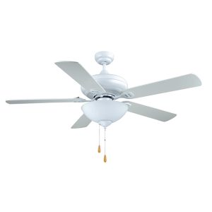 52″ 5 Blade Deitch Combo Fan with 3 Lt Upbowl Light Kit and Quick Connect Blades – White with White Blades