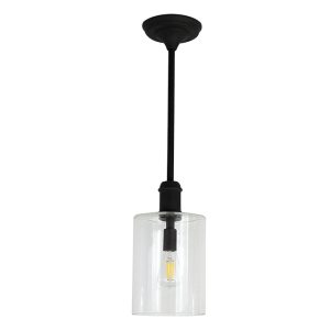 Matte Black Pendant with Cylinder Glass