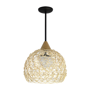 Textured Black and Natural Wicker Pendant