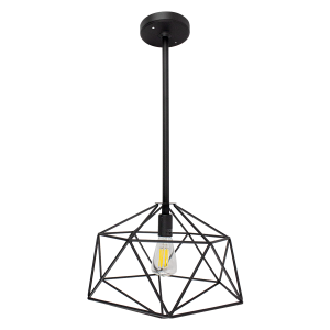 Textured Black Pendant with Wire Frame Shade and Edison Bulb