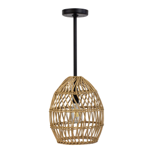 Satin Black Pendant with Wicker Shade and Edison Bulb