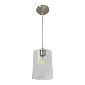 21” Satin Nickel Pendant with Clear Acrylic and Edison Bulb